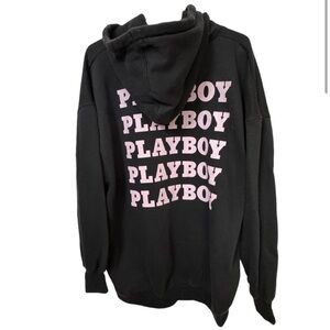 PLAYBOY Black Hoodie with Repeated Pink Logo